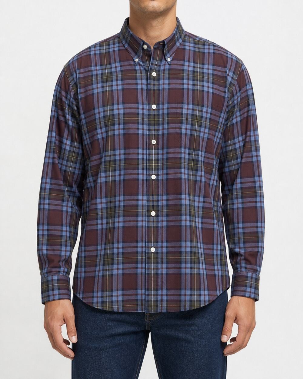 Brooks Brothers 1818 Regent Shirt Mens XL Maroon Blue Long Sleeve Button-Down